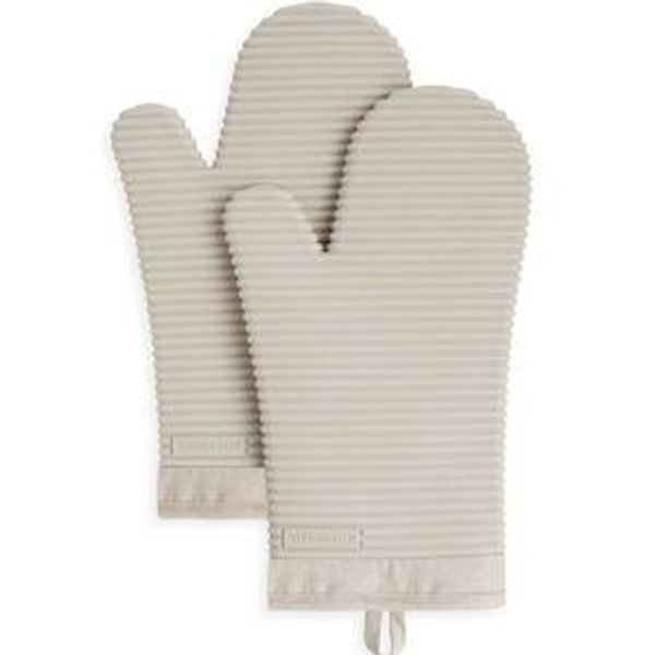 KITCHENAID Ribbed Soft Silicone Oven Mitt 2-Pack Set, 7.5"x13", Milkshake