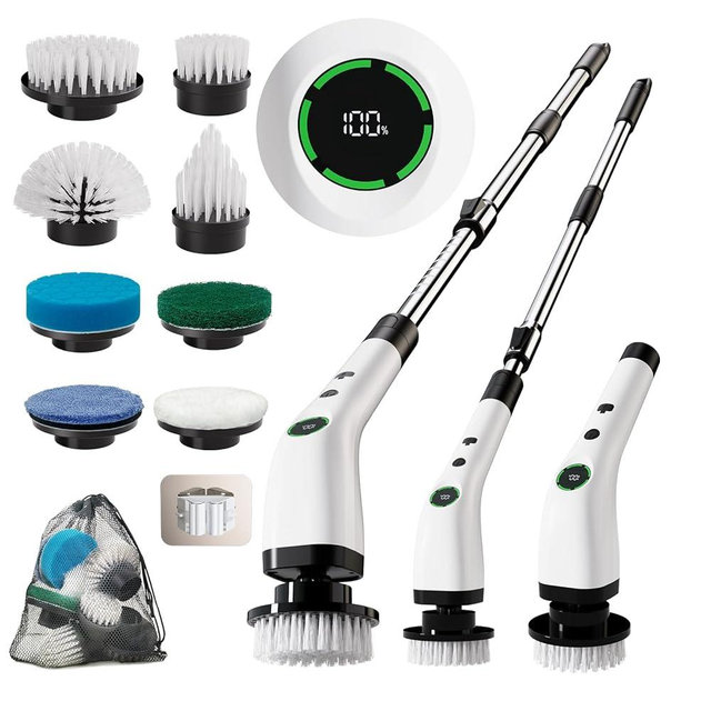 Swyprrix Electric Bathroom Cleaning Brush, Cordless Spin Scrubber Full Body Waterproof IPX7 with Adjustable Handle, 8 Replaceable Brush Heads for Bathtub/Kitchen/Window/Home -SD-CTB01