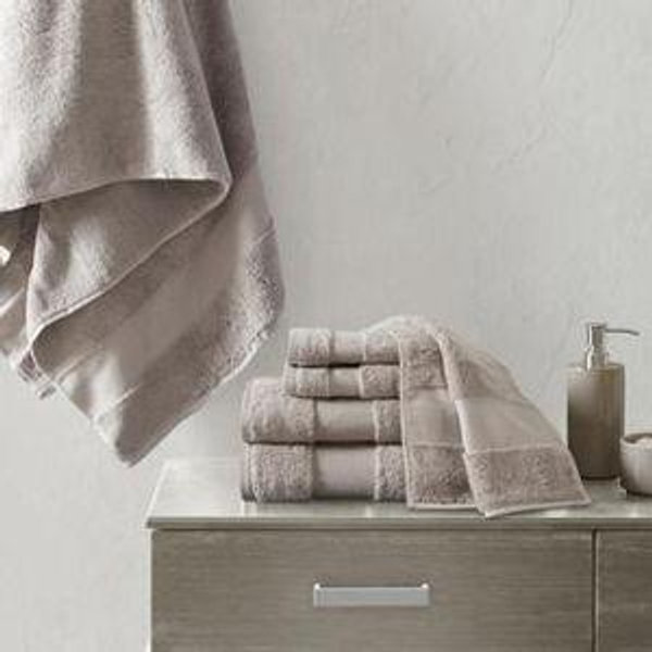 Madison Park Turkish 100% Cotton 600Gsm Luxury Premium Thick Soft Absorbent Hotel Bathroom Towel Set Shower Hand Face Washcloths, Assorted Sizes, Taupe 6 Piece