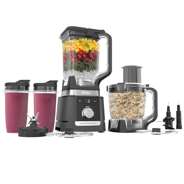 Ninja CO905KS Deluxe Kitchen System, 1600 WP Auto-IQ Base, 88-oz. Picther, 9-cup Deluxe Food Processor, (2) 24-oz. Single-Serve Cups (Renewed)
