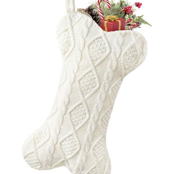 Malier Dog Christmas Stocking, Bone Shape, White