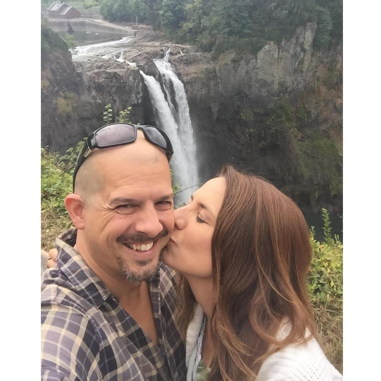 Much happiness while sharing a love of nature at Snoqualmie Falls in August.