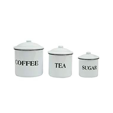 Creative Co-op DA1985 Metal Containers with Lids, Coffee, Tea, Sugar, Set of 3, White