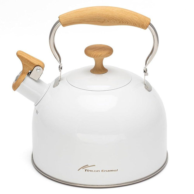 Tea Kettle, 304 Stainless Steel Whistling Tea Kettle,2.5 Quart/2.4L Stovetop Tea pot for Induction & Gas Stove with Ergonomic Folding Handle, Loud Whistle for Tea, Coffee, Milk - Milk White
