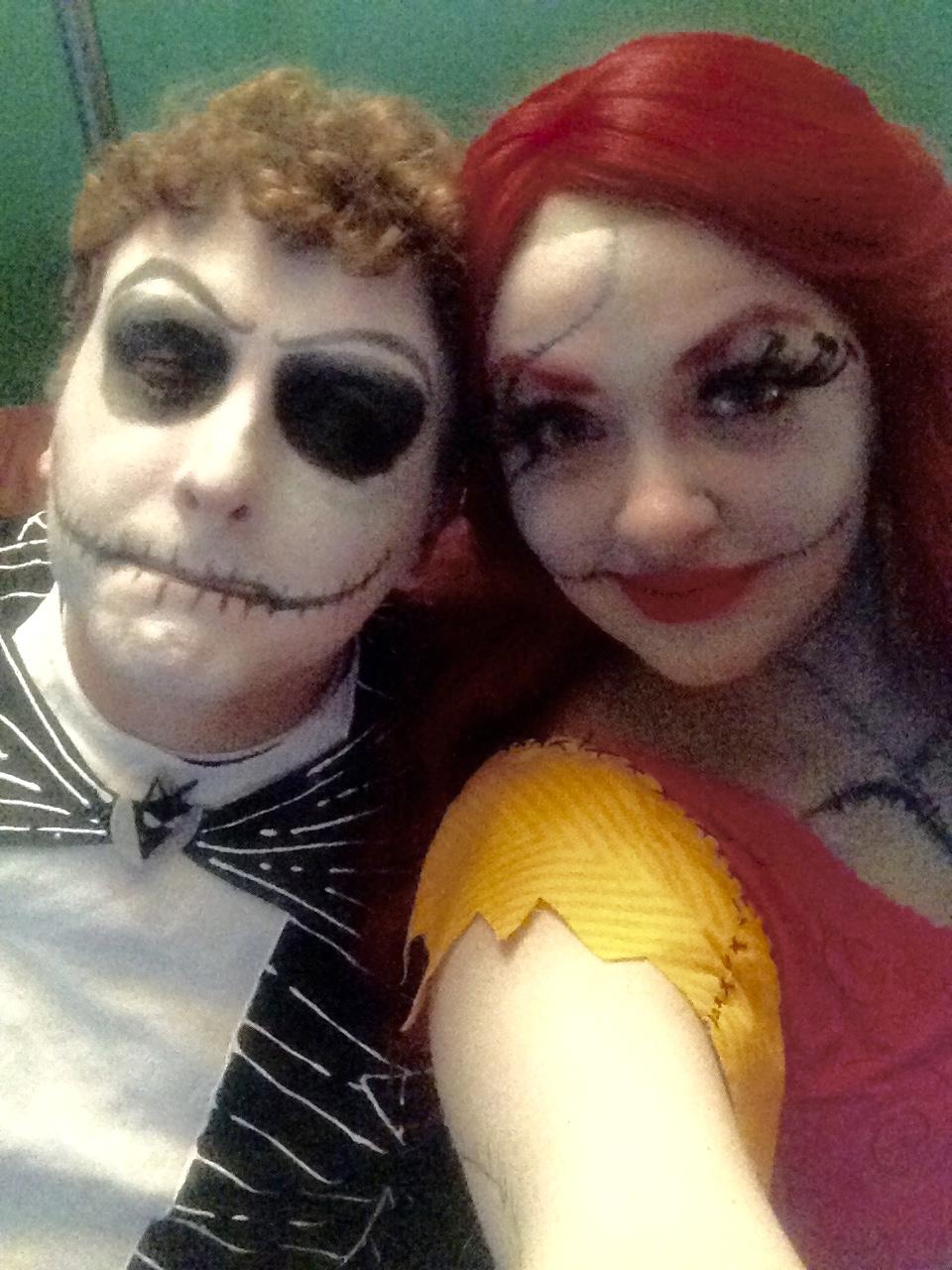 Jack Skellington and Sally from The Nightmare Before Christmas.