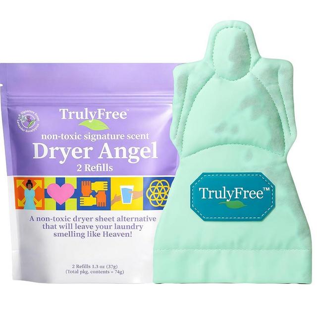 Truly Free Dryer Angel - Natural Dryer Sheet Alt, Non-Toxic Reusable Fabric Softener Booster Sheets, Safe for Babies & Sensitive Skin, Laundry Essentials - Signature Scent - 1 Refillable Pack + 1 Fill