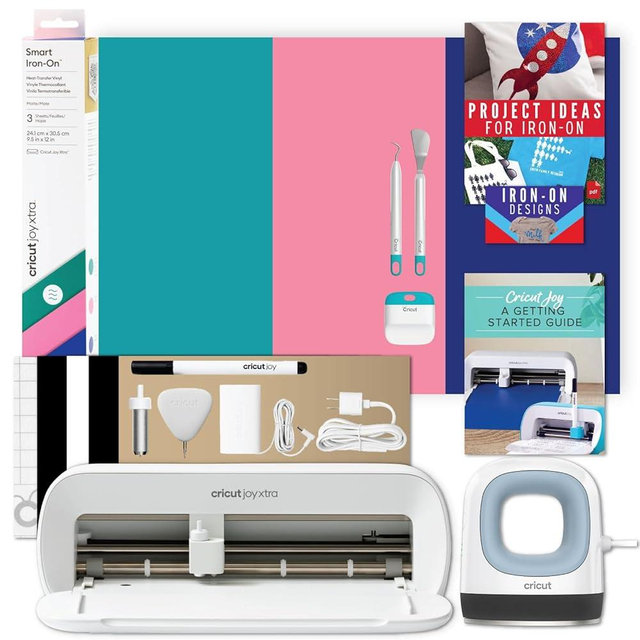 Cricut Joy Xtra and EasyPress Mini with Iron-On Vinyl Sampler Pack and Tool Kit Bundle - Cutting Machine with Small Heat Press and HTV Accessories, Cricut Beginner Kit with Everything to Get Started