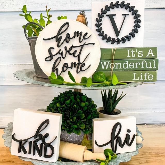monogram tiered tray decor -be kind - home...