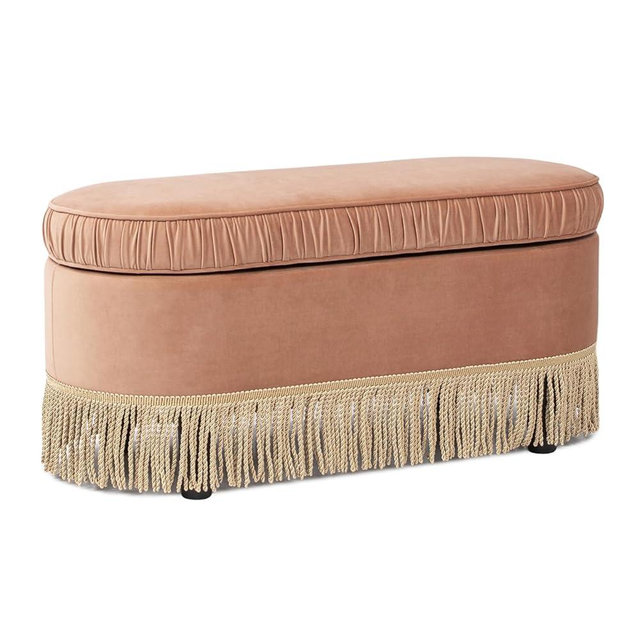 Jennifer Taylor Home Serena 38" Oval Storage Bench Ottoman, Peach Orange