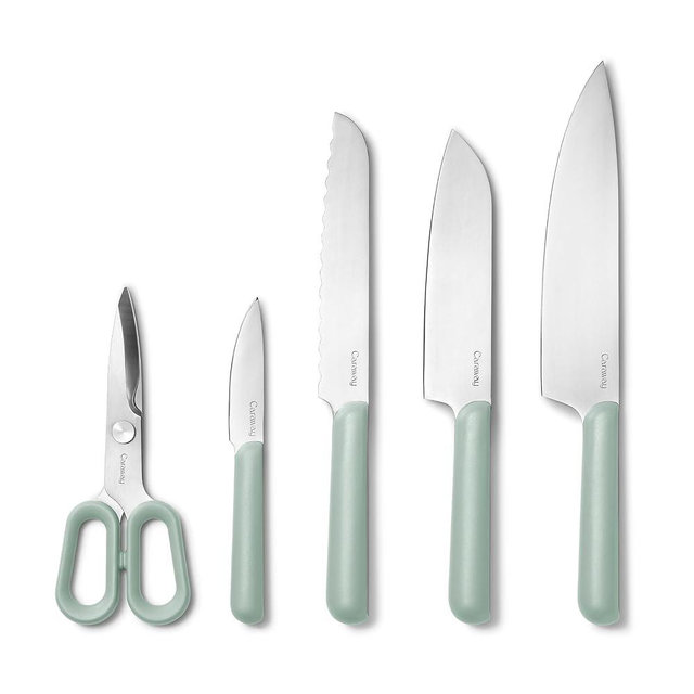 Caraway 5 Piece Knife Set - Premium German Steel Blade Kitchen Knives - Ergonomic Handles - No Microplastics - Mist