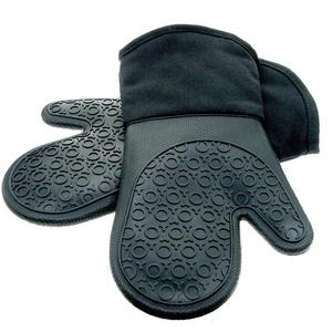 HOMWE - Silicone Oven Mitts with Quilted Cotton Lining - Professional Heat Resistant Potholder Kitchen Gloves - 1 Pair (Black) - Homwe