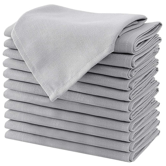 Cloth Napkins Set of 12 (18" X 18") Linen Textured Dinner Napkins Waterproof Extra Soft Thick Durable Reusable Napkins With Hemmed Edges for Family Dinners, Weddings and Everyday Use, Grey