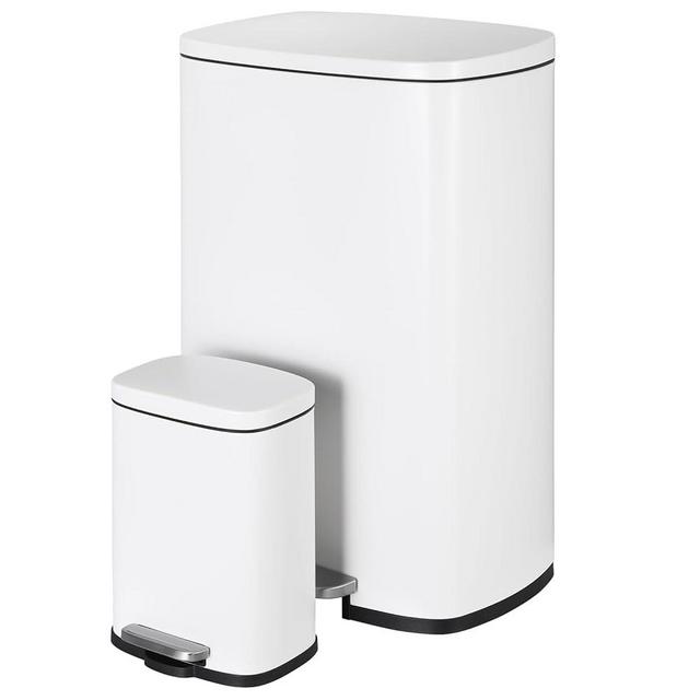 Arlopu 13.2+1.3 Gallon Step Trash Can, Stainless Steel Garbage Bin, Soft-Close Rubbish Bin with Removable Plastic Inner Bucket, Fingerprint-Proof, Lid Dustbin, for Kitchen Home (White)