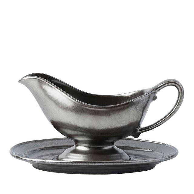 Juliska Pewter Stoneware Sauce Boat and Stand
