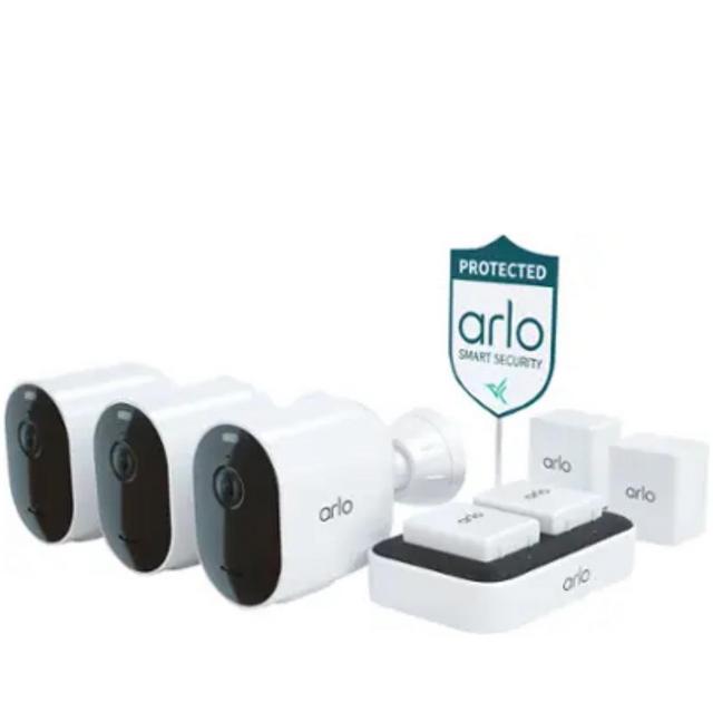 Arlo - Pro 5S 2K 3 Camera Indoor/Outdoor Wireless Spotlight Security Camera Bundle - White
