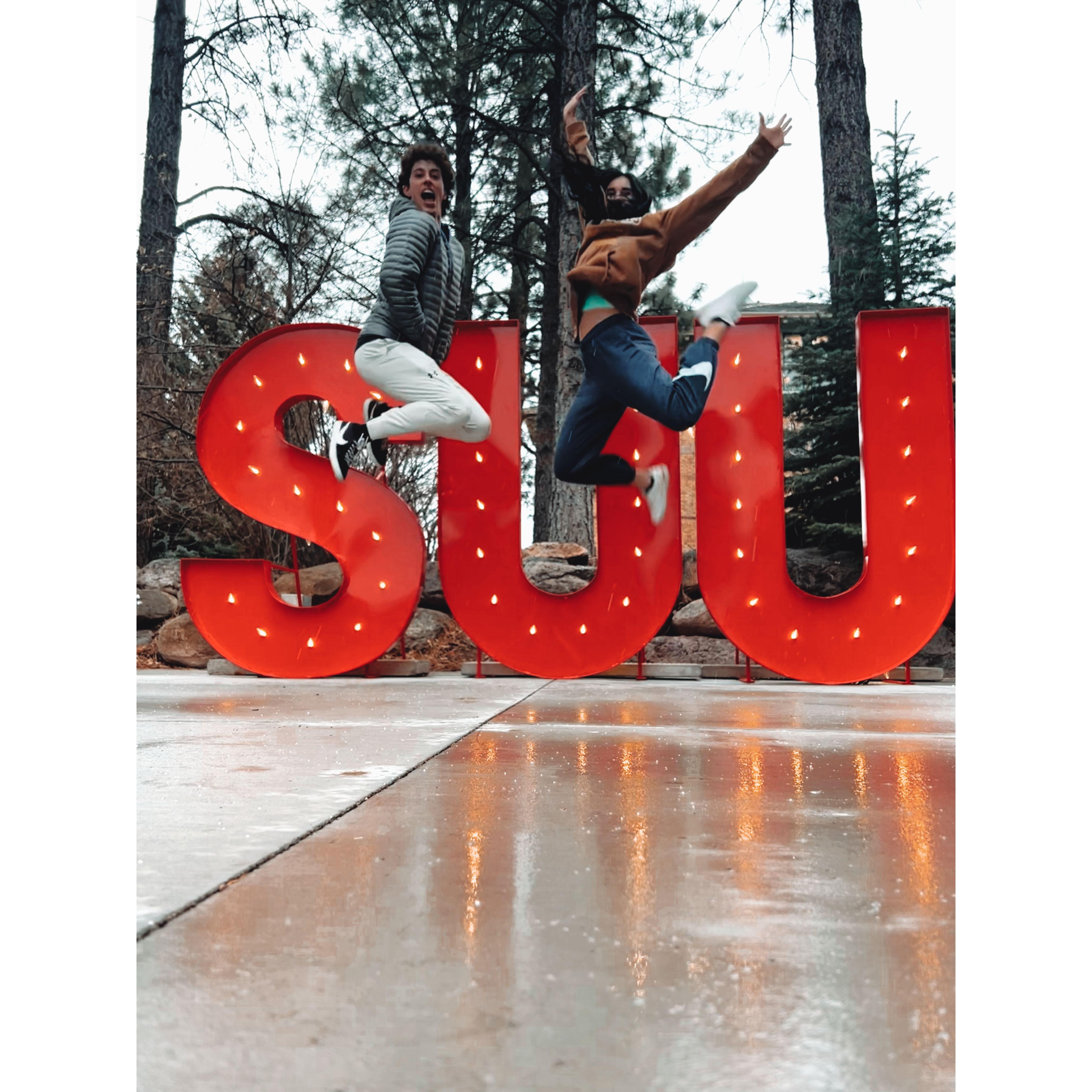 Walking around campus while taking a break from studying for our finals