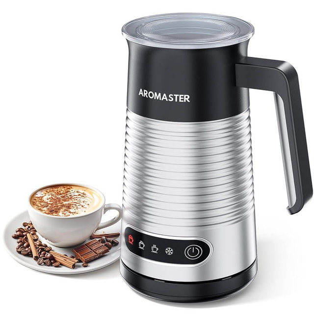 AROMASTER Milk Frother, 4 IN 1 Electric Milk Frother and Steamer for Coffee, Lattes, Cappuccinos, Automatic Hot Dense/Airy Foam & Cold Foam Maker, Ideal for Home, Kitchen and Office Daily Use