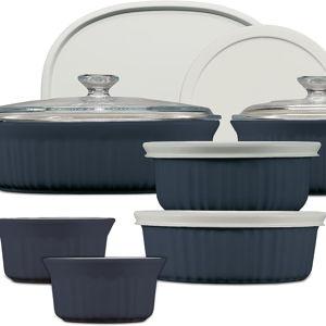 CorningWare Ceramic Bakeware Set with Lids Chip and Crack Resistant Stoneware Baking Dish, Microwave, Dishwasher, Oven, Freezer and Fridge Safe, 12-Piece French Navy