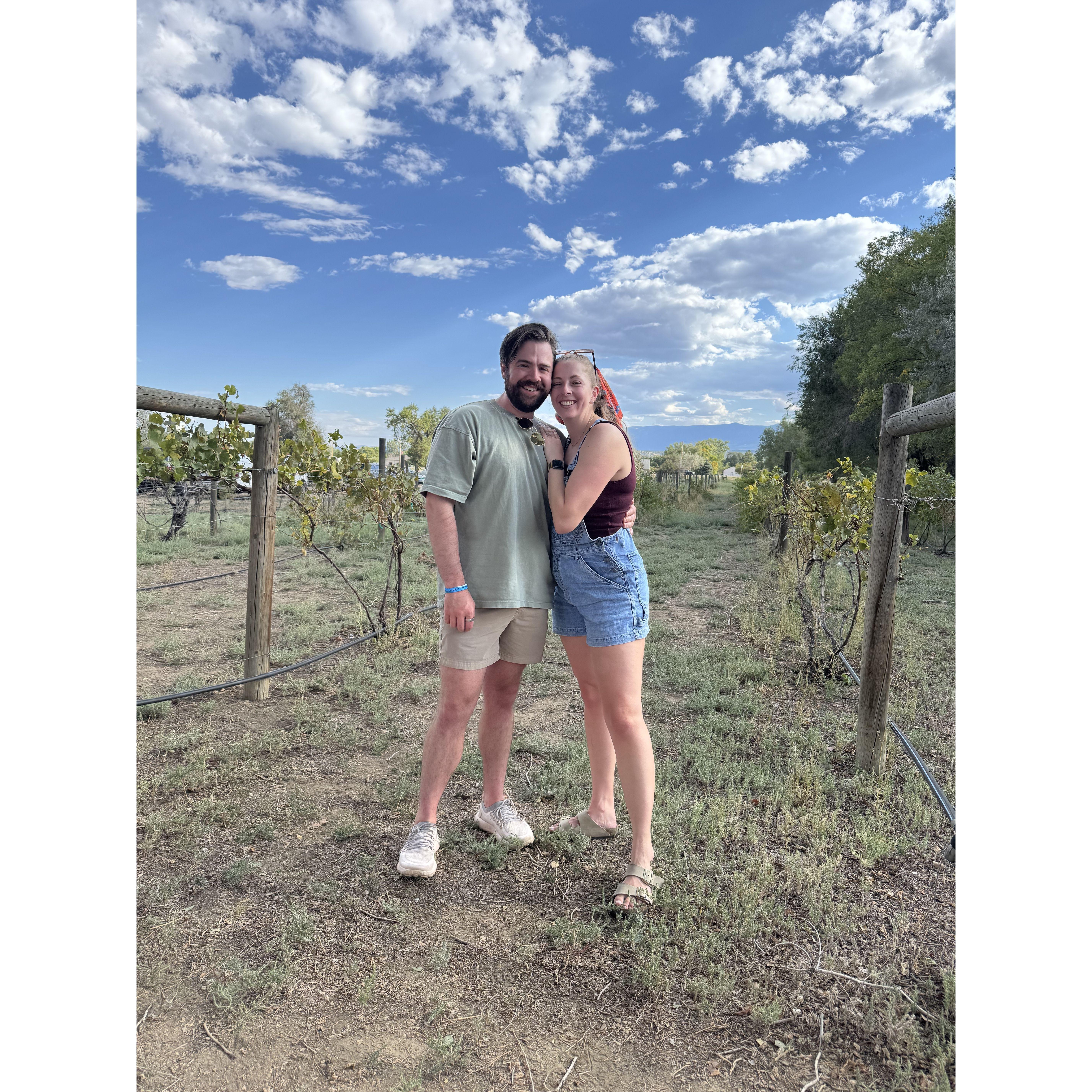 We have taken a photo right here every year since moving to Canon City at our local Abbey winery at the annual Harvest festival!