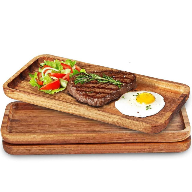 Set of 3 Versatile Acacia Wood Serving Trays - Elegant Wooden Platters for Home Decor, Cheese, Fruit, and Charcuterie Presentation - Ideal for Hosting and Entertaining