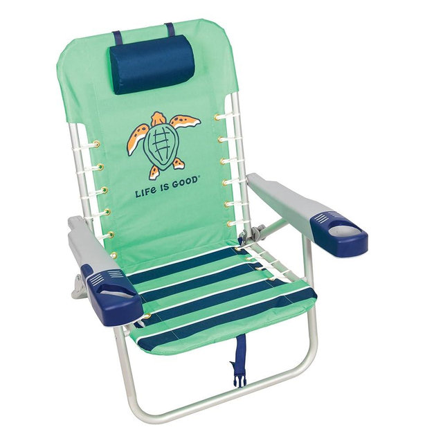 Life is Good 4-Position Lace-up Backpack Beach Chair with Pillow, Cup and Phone Holder, Spearmint Green