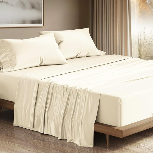 THREAD SPREAD 100% Egyptian Cotton Sheets Queen Size - 1200 Thread Count 4 PC Sheet Set Egyptian Cotton, Sateen Weave Luxury Sheets Queen Size, High Thread Count Sheets, 17" Deep Pocket - Ivory