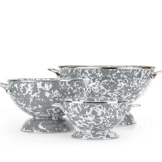 Golden Rabbit Enamel Colanders, Set of 3 - Gray Swirl
