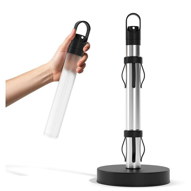 Stainless Steel Paper Towel Holder with Spray Pump – One-Handed Tear, Smart Traction System, 5 oz Sprayer Bottle, Heavy Duty Suction Cups, Weighted Base, Kitchen Towel Dispenser for Countertop Use