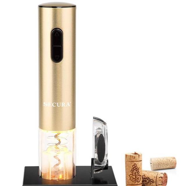Secura Electric Wine Opener, Automatic Bottle Corkscrew Opener with Foil Cutter, Rechargeable (Champagne Gold)