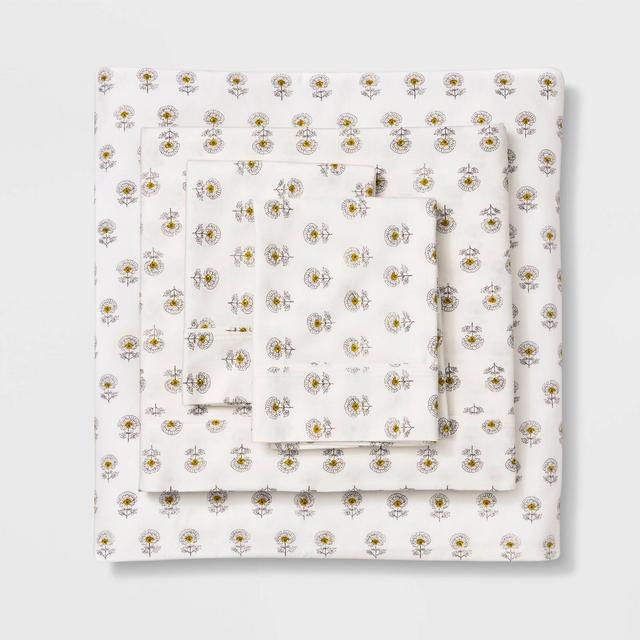 Queen 300 Thread Count Organic Cotton Printed Sheet Set Woodblock Floral - Threshold™