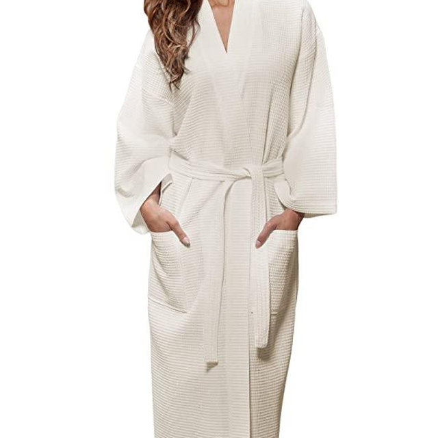 Turquaz Linen Lightweight Long Waffle Kimono Unisex Spa Robe