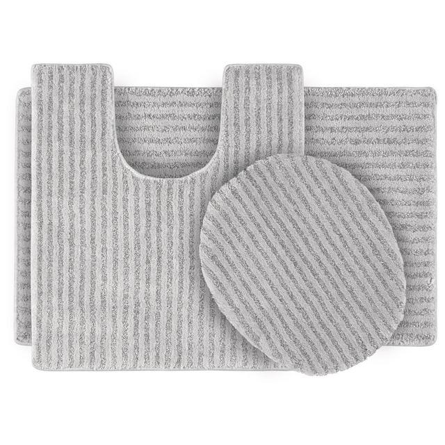 3pc Sheridan Plush Washable Nylon Bath Rug Set Platinum Gray - Garland