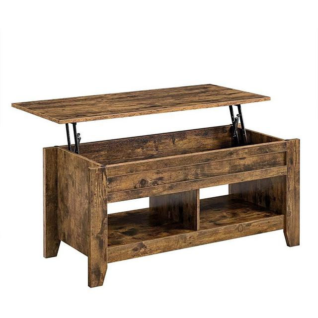 YAHEETECH Modern Lift Top Coffee Table w/Hidden Storage & 2 Open Shelves for Living Room Reception Room Office Rustic Brown