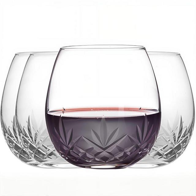SHOSHIN Hand-Cut Stemless Wine Glasses – Hand Made Lead-Free Crystal Glass (15 Oz, Set of 4) – Ideal Gift