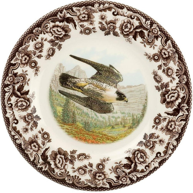 Spode Woodland Salad Plate, Birds of Prey, 8” Fine Dinnerware| Made in England | Ideal Hunting Cabin Décor | Microwave and Dishwasher Safe (Peregrine Falcon)
