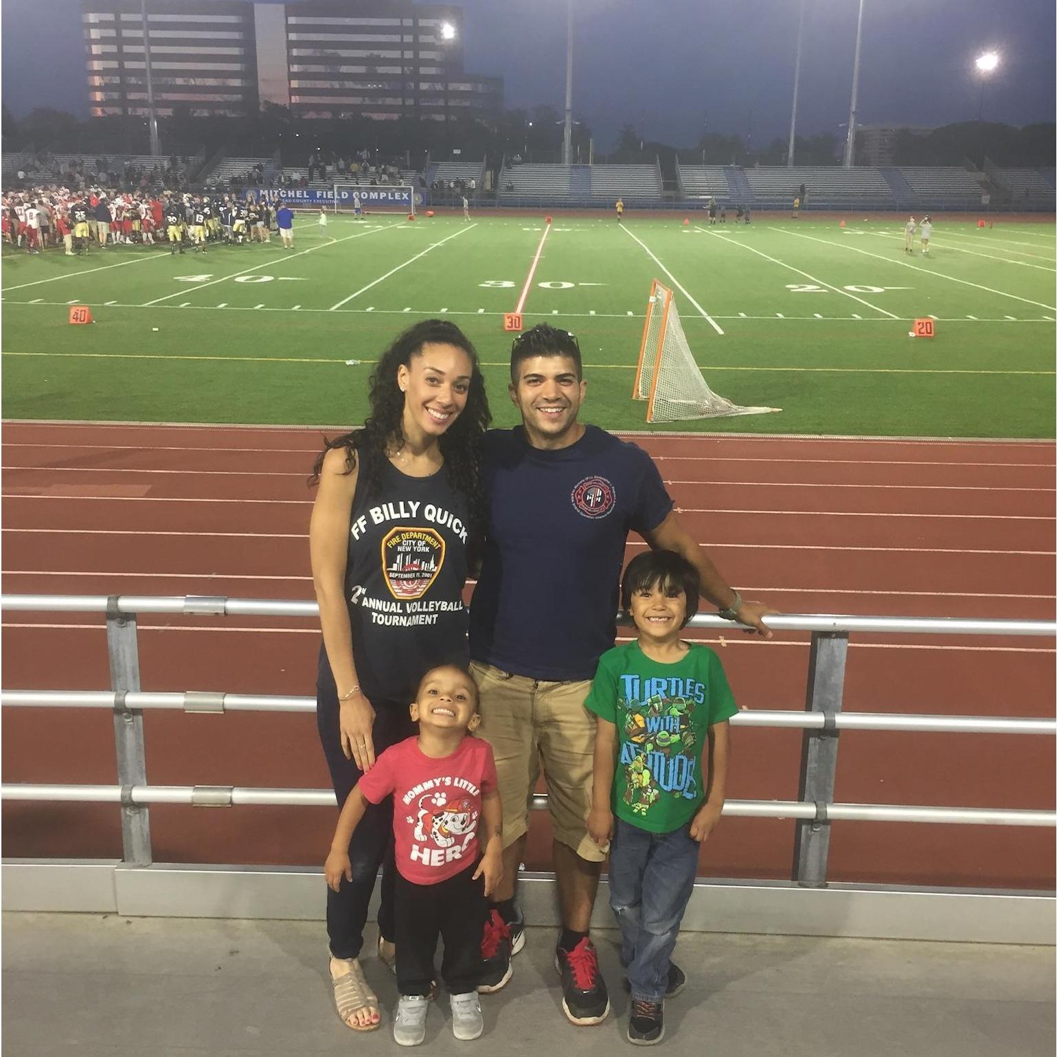 Attending the FDNY. vs. NYPD football game! Andy is a NYC fireman so we were rooting for the bravest!