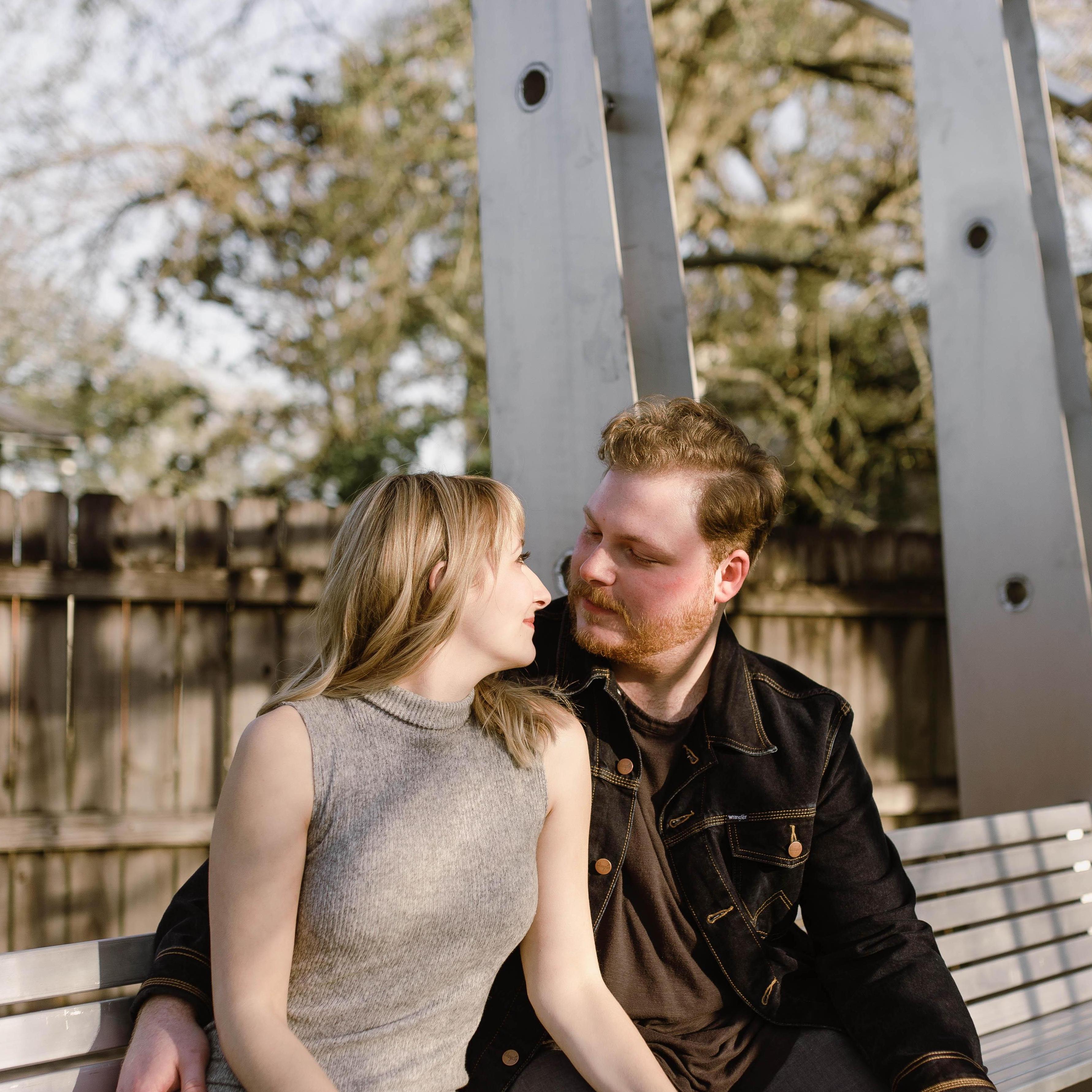 Sitting in the newly built Victory Garden Pavilion right after getting engaged
