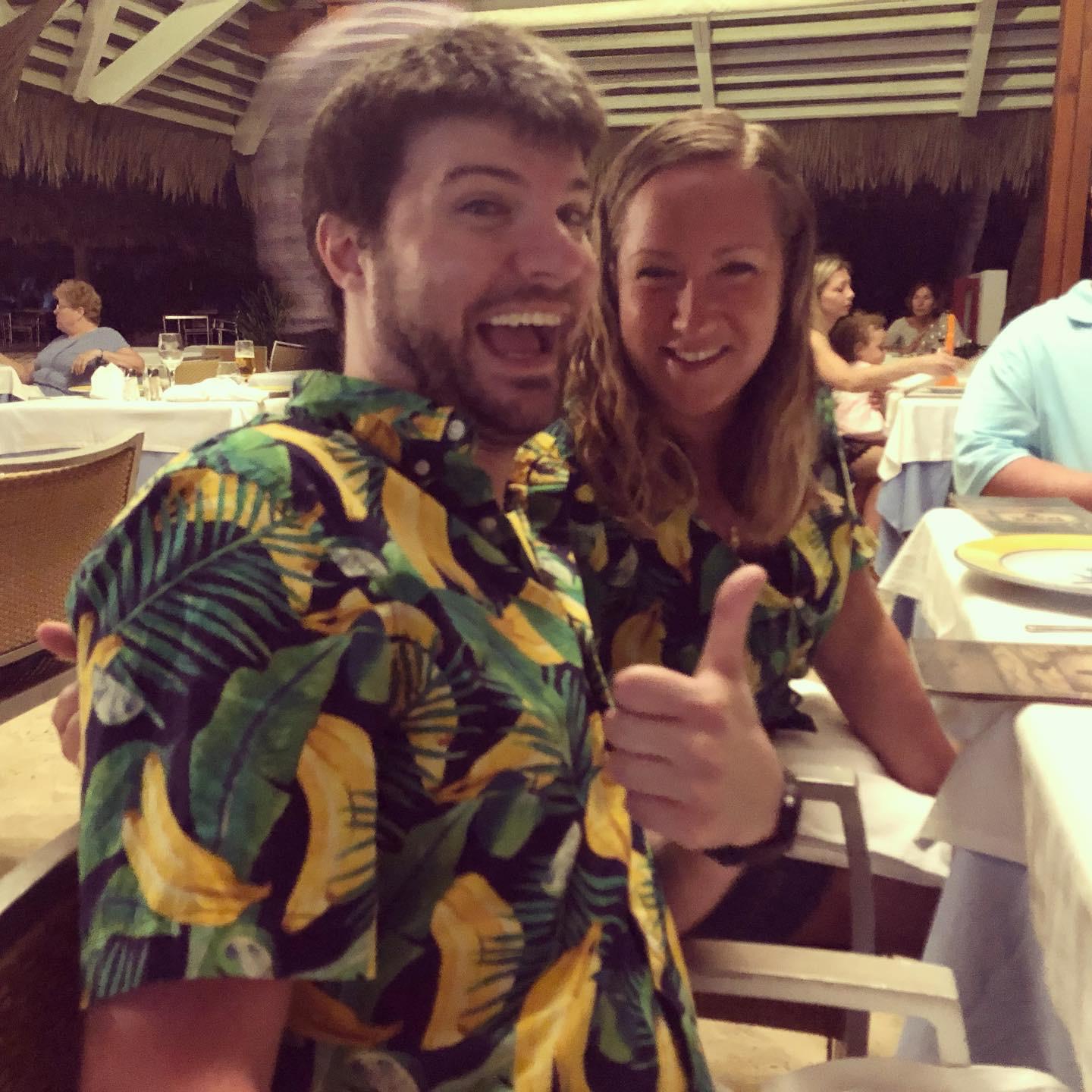 The couple that wears matching Hawaiian shirts together…