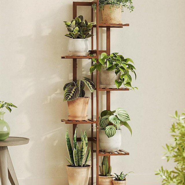 Bamworld Bamboo Plant Stand Indoor 6 Tiered Plant Shelf Outdoor Corner Plant Rack for Multiple Plants Flower Stand Plant Holder for Living Room Bedroom Balcony Patio Garden 48 Inch Tea Brown