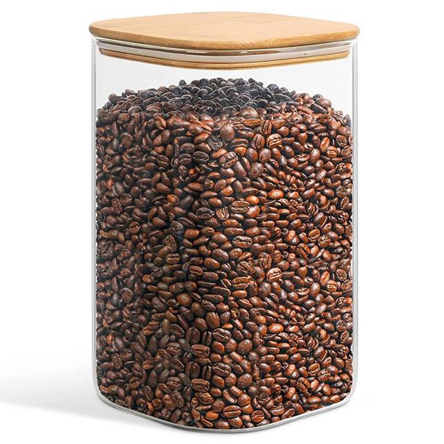 ComSaf 138 oz Glass Food Storage Containers, Glass Flour and Sugar Containers with Airtight Lids, Large Square Glass Jars with Bamboo Lids for Rice, Pasta, Oats, Grains, Cookies, Coffee Beans