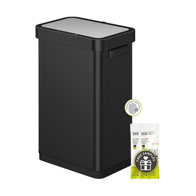 EKO Deluxe Mirage-T 50 Liter / 13.2 Gallon Touchless Rectangular Motion Sensor Trash Can, Matte Black Stainless Steel Finish