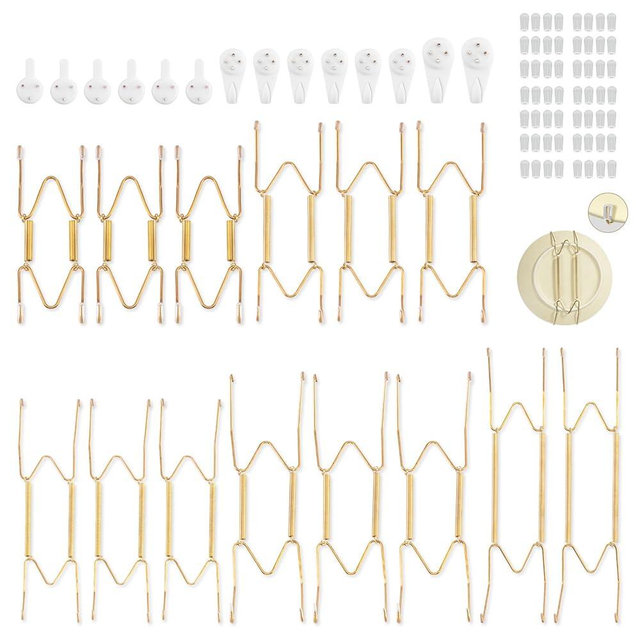 Bilillo 14 pcs Plate Hangers for The Wall, 4/6/8/10/12 Inch Invisible Plates Hangers, Stainless Steel Plate Wall Holders for Display Various Sizes with Hooks for Decorative