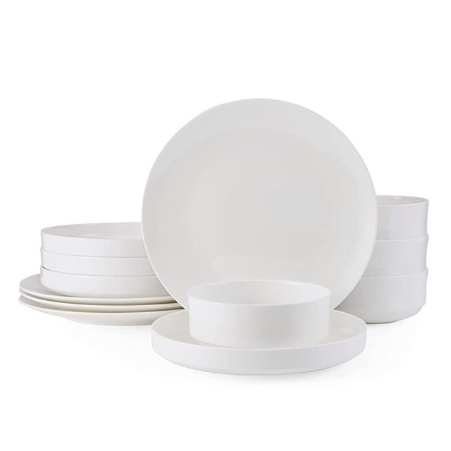 Mikasa Macie Chip Resistant 12 Piece Dinnerware Set, Service for 4, White