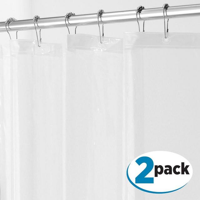 Inter design PEVA 3G Shower Curtain Liner (PACK of 2), MOLD & MILDEW Resistant, ODORLESS - No Chemical Smell, 72" x 72" - Clear