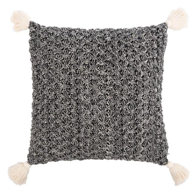 Safavieh Pennie Knit Tassel Square Throw Pillow in Black/Natural