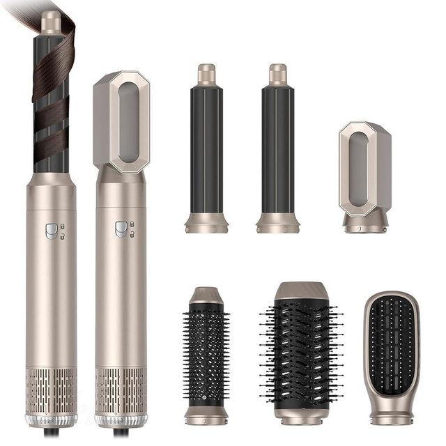 Hupifaz Hot Air Hair Multi Styler 5 in 1 Professional Air Hair Wrap Styler Set with Air Curlers, Hair Dryer Brush, Straightener, Diffuser (Ash-Gold)