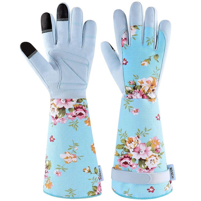 WANCHI Long Gardening Gloves for Women Garden Glove Thorn Proof Rose Pruning Glove Ladies Light Protective Work Gloves for Yard & Outdoor Work Blue Medium