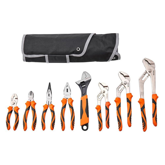 VEVOR 8-Piece Pliers Set, High Carbon Steel - 12", "10", "8" Groove & Linesman's Pliers & Adjustable Wrench & Tool Bag