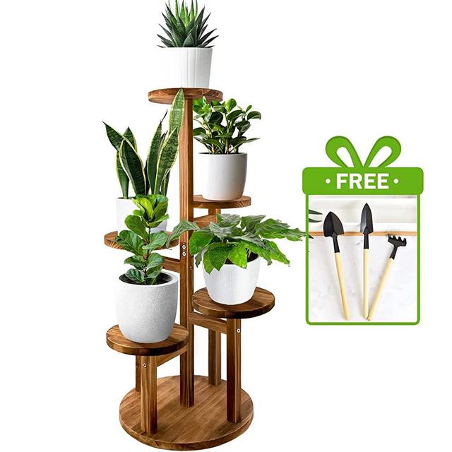 TDZWIN Plant Stand, 5 Tier Plant Stand Indoor Plant Stand Corner Plant Stands For Indoor Plants Multiple, Indoor Wood Tiered Plant Stands Tall Plant Stand For Living Room Balcony Garden Patio(Walnut)