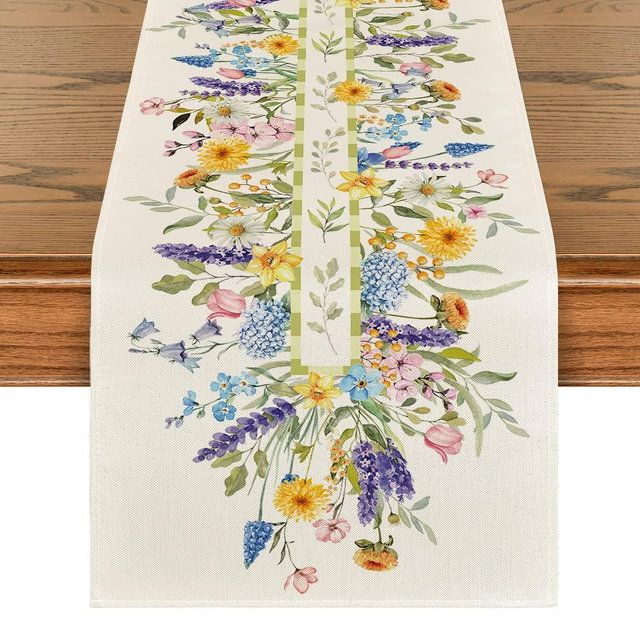 Artoid Mode Bloom Flowers Tulip Spring Table Runner, Seasonal Easter Holiday Kitchen Dining Table Decoration for Home Party Indoor 13x36 Inch